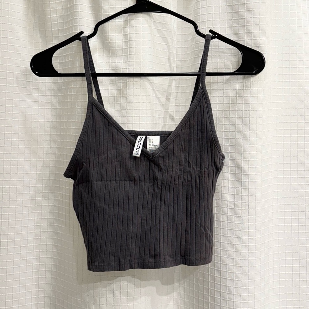 H&M Blue Gray Ribbed Cropped Camisole